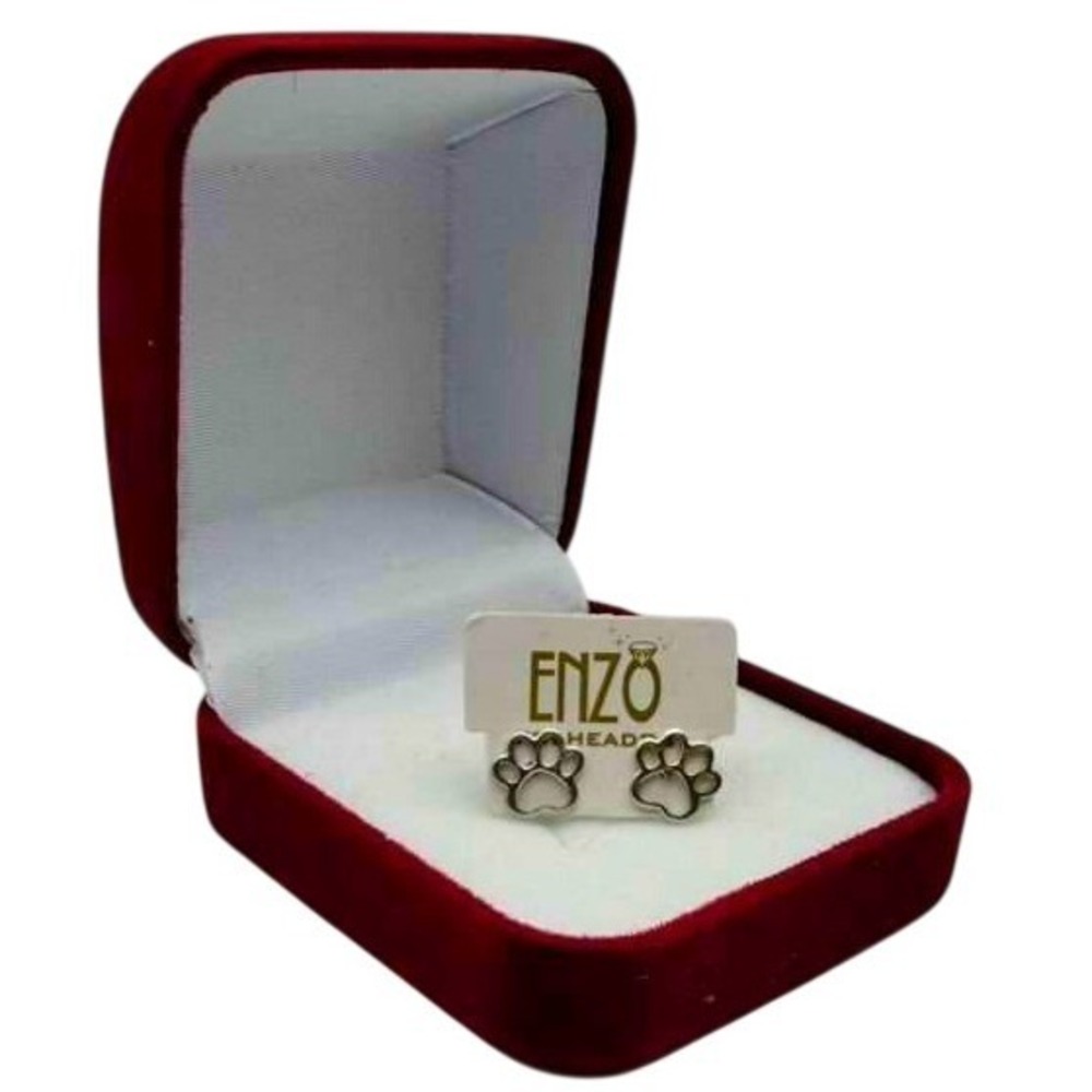 Enzo High Quality Silver Plated Paw Print Stud Earrings‎ - Dog/Cat Lover - NIB